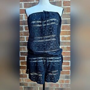 Victoria's Secret Black Mesh Swim Cover-Up Romper Medium Strapless Beach Jumper
